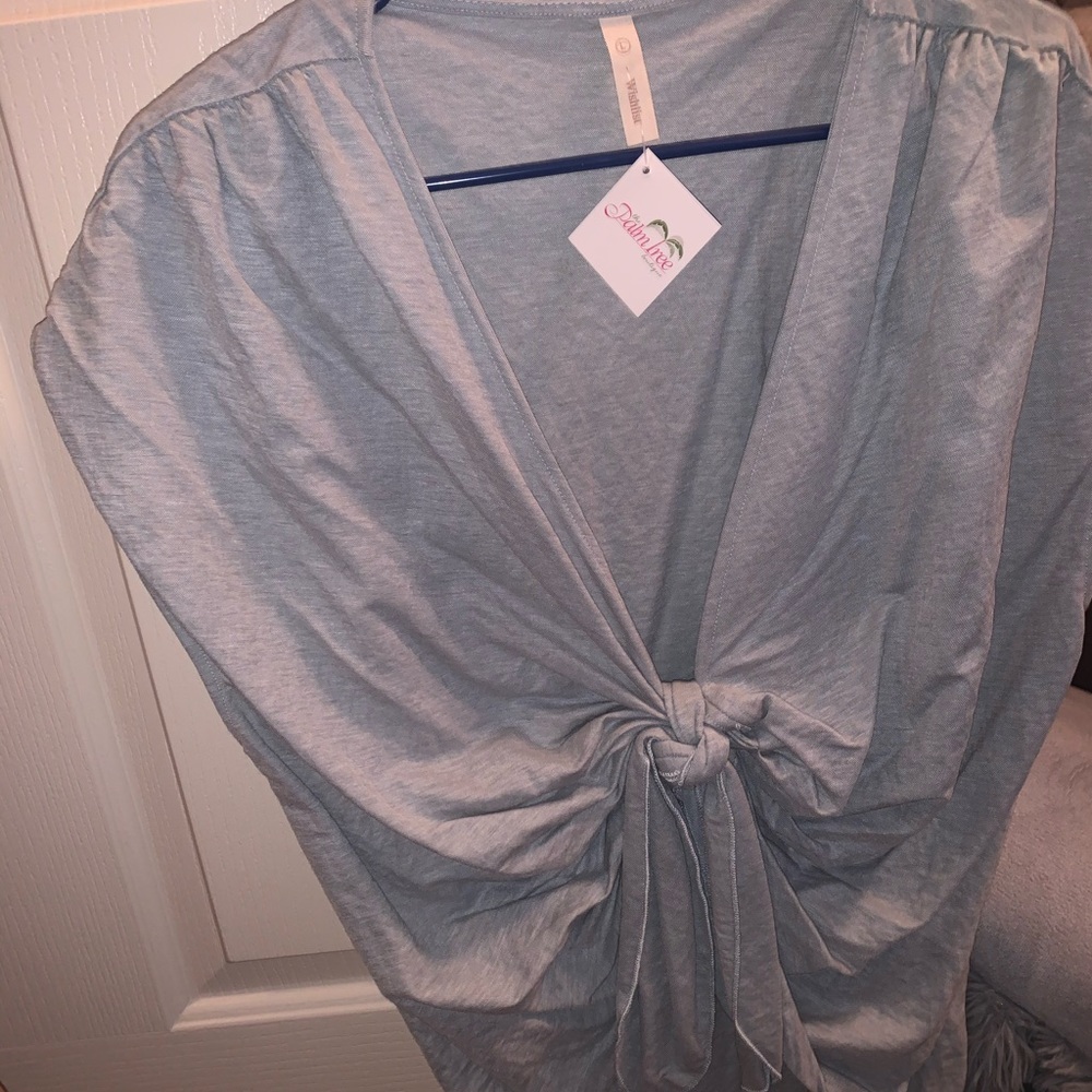 Light green/gray tie up shirt